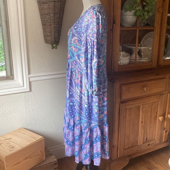 R. Vivimos Floral Paisley Print Flowly Boho V-Neck MIDI Dress Women’s 8/10 - Picture 8 of 15